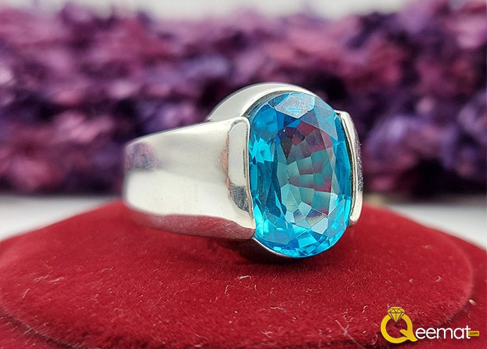 925 Pure Silver Blue Topaz Stone Ring For Men