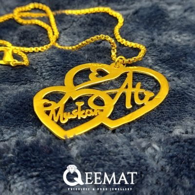 Custom Name 925 Silver Made Heart Shape Necklace in 24k Gold Plated