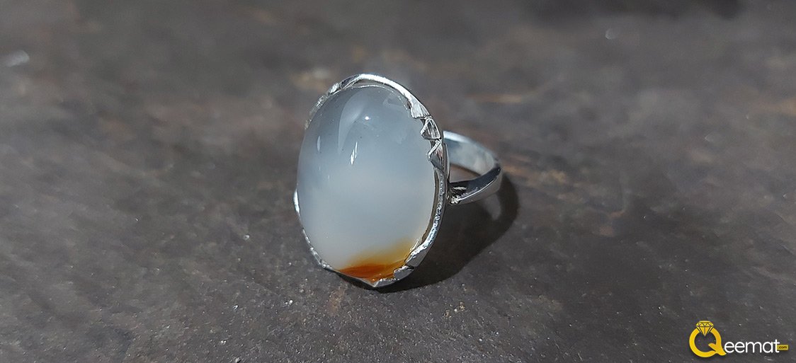 White Milky Agate Silver Ring