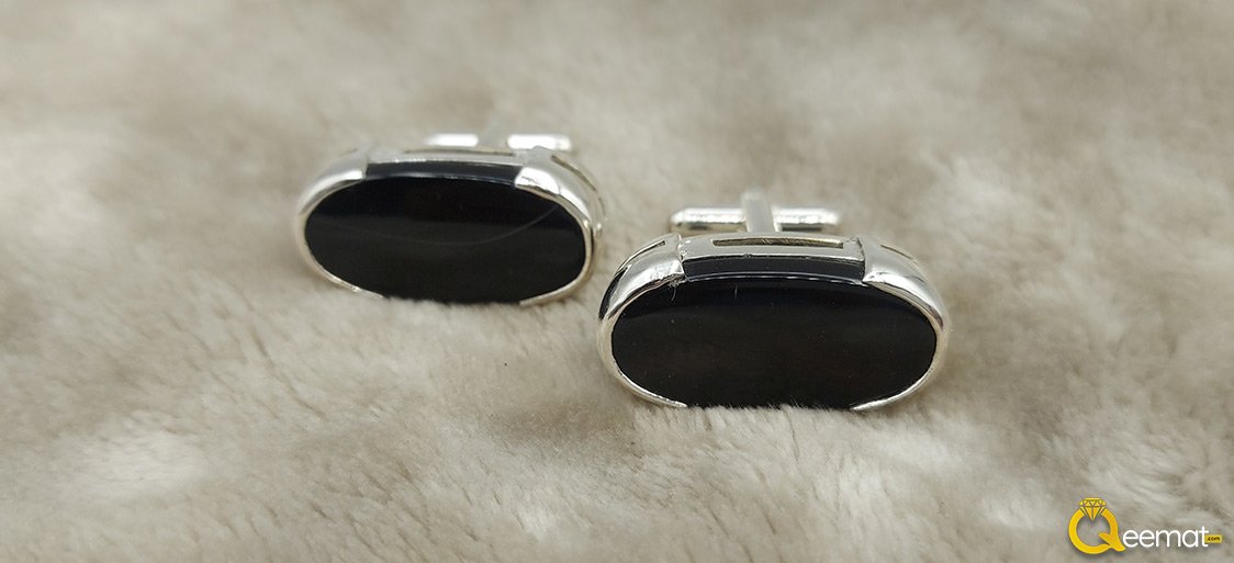 Beautiful Black Stone Cufflinks Studs For Men in Pure Silver