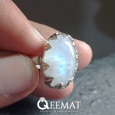 Natural Rainbow Moonstone Ring for Women Made of Sterling Silver