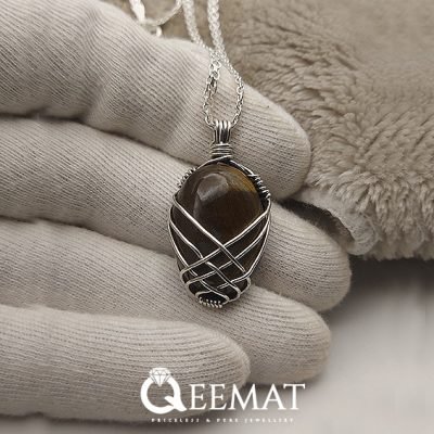 Handwoven Tigers Eye Stone Locket for Women In 925 Sterling Silver