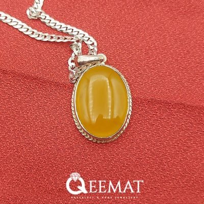 Oval Shape Yellow Agate Pendant for Boys & Girls - 925 Sterling Silver