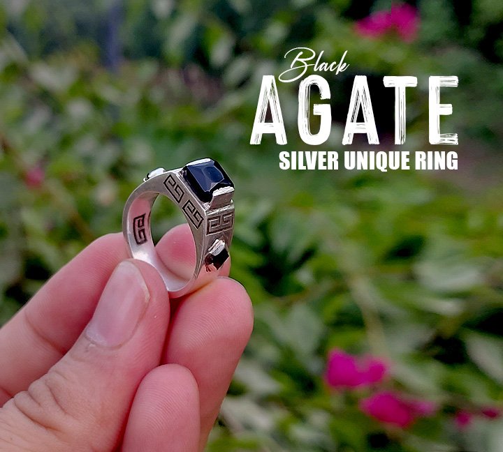Black Agate Ring for Boys