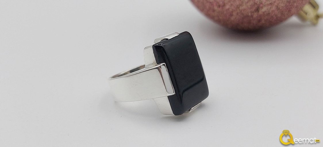 Black Aqeeq Stone Silver Ring 21k Pure Chandi