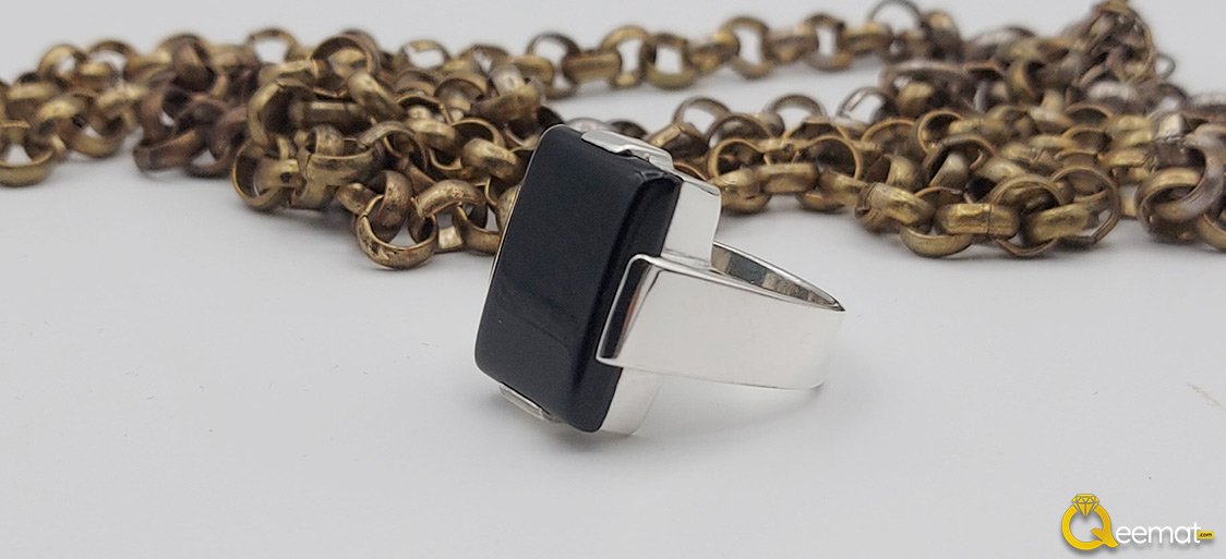 Black Aqeeq Stone Silver Ring Pure Chandi