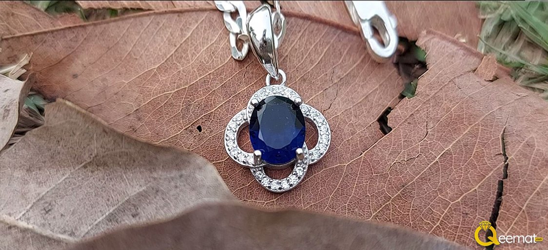 Blue Sapphire White Zircon Pendant For Ladies