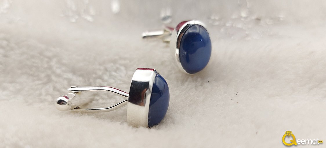 Blue Star Sapphire Stone Silver Cufflinks Pair Studs