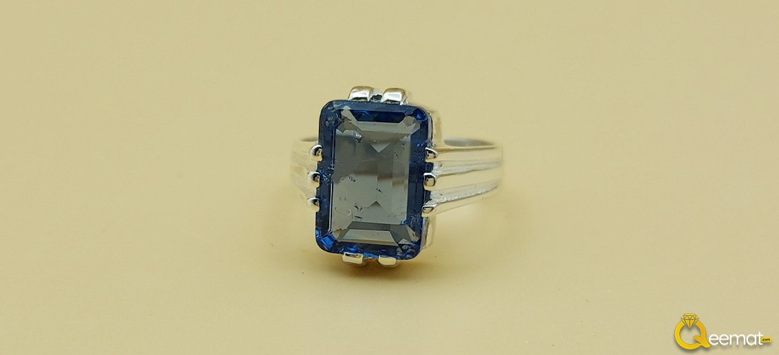 Blue Zircon Stone Pure Silver Ring