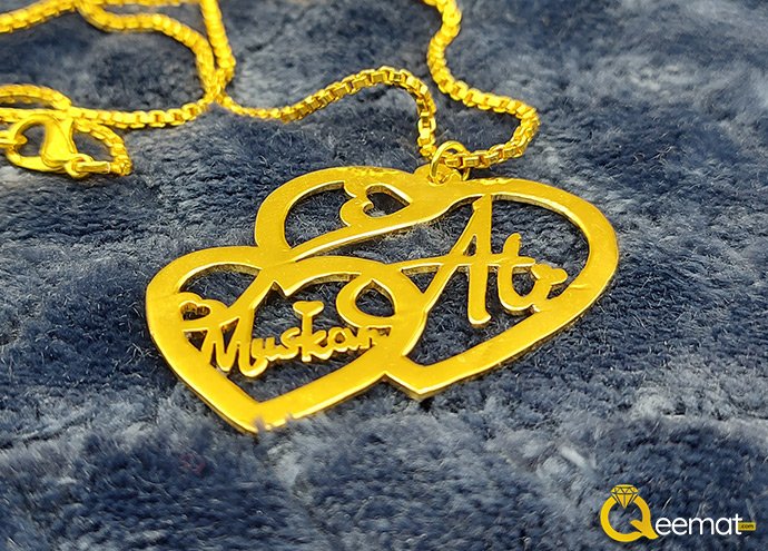 Buy Heart Shape Necklace Custom Name Ali Muskan Gold Plated