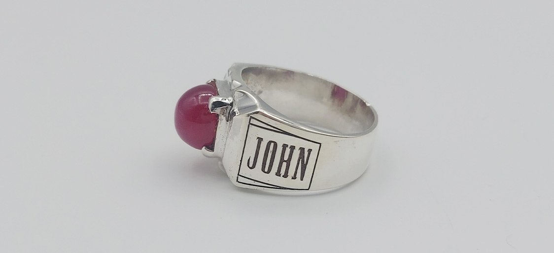 Custom Name Pure Silver Garnet Gemstone Rings For Men