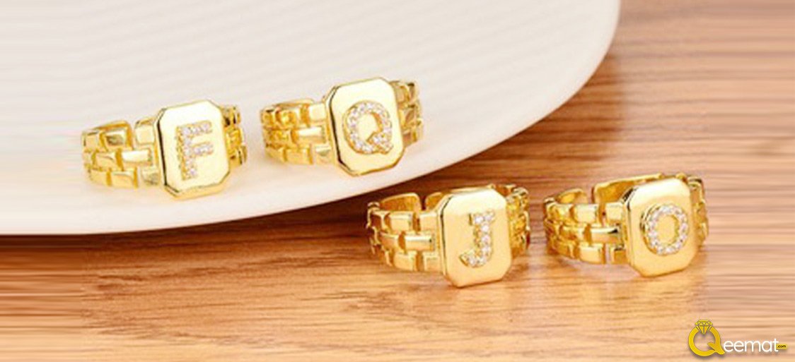Design Of Alphabet Ring With Zircon Stones