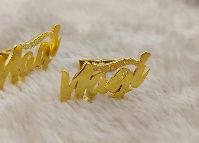 Flower Writing Name Cufflinks Golden Color