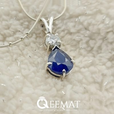 Pear Shape Blue Sapphire Engagement and Party Wear Locket - 925 Sterling Silver