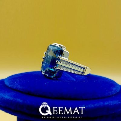 925 Sterling Silver Handmade Simple Ring with Blue Zircon Stone