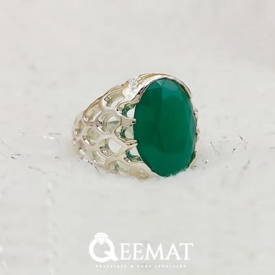 Oval Cut Emerald Ring Of Sterling Silver - Beautiful Design for Men