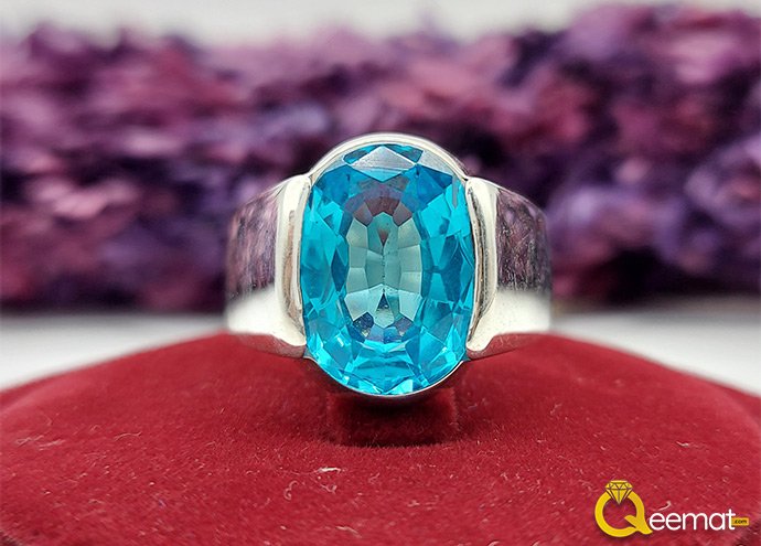 Natural Blue Topaz Stone Ring For Men
