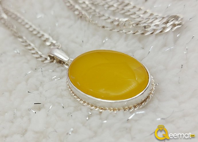 Pure 925 Silver Yellow Agate Necklace For Boy And Girl