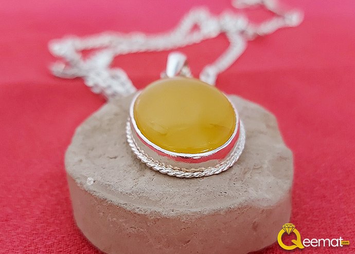 Pure 925 Silver Yellow Agate Necklace For Men's And Women