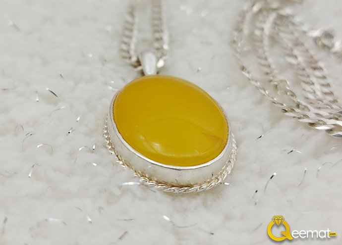 Pure 925 Silver Yellow Agate Necklace For Men's