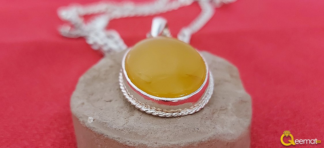 Pure Silver Made Yellow Agate Necklace For Boys And Girls