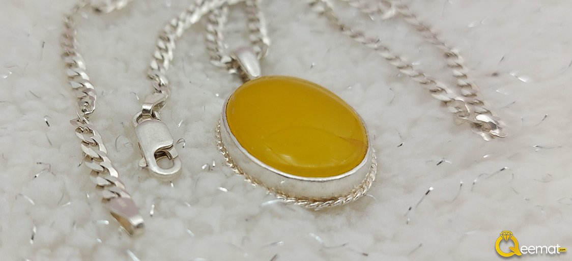 Pure Silver Made Yellow Agate Necklace For Men's