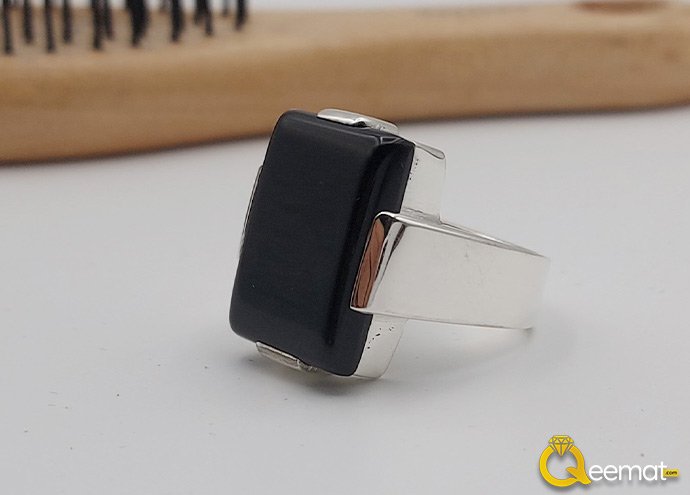 Real Black Aqeeq Stone Silver Ring 21k Pure Chandi