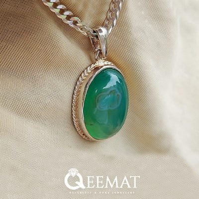 Handmade Green Agate Pendant with Chain of 925 Silver for Boys & Girls