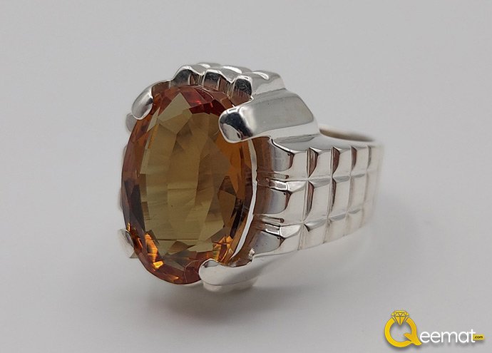 Silver Ring Of Pukhraj Stone Online Order