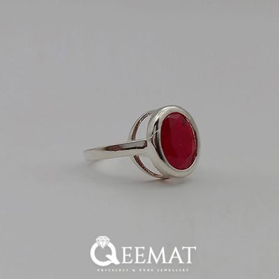 Silver Ring of Garnet For Women - Round Shape Solitaire Ring