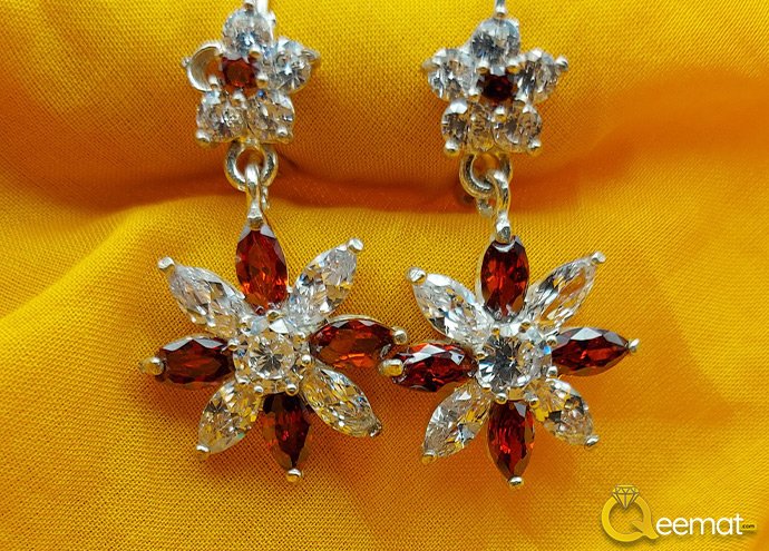 Simple Earrings For Girls Pink Flower Style in Pure Silver