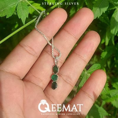 Natural Emerald Gemstones Silver Pendant for Girls or Women
