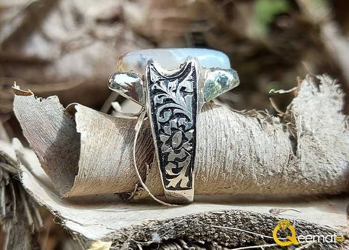 White Agate Stone Ring Made Of Pure Silver