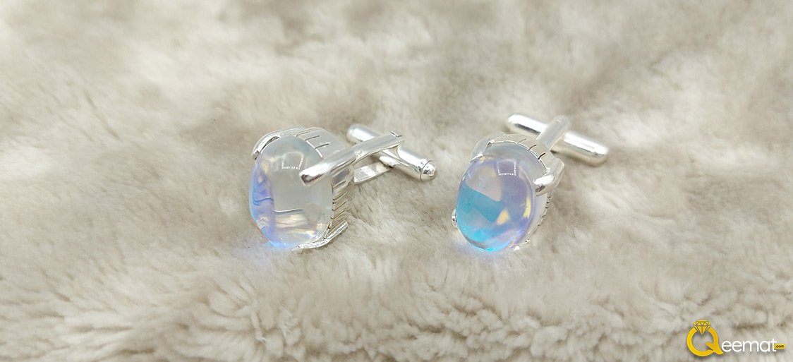 White Gemstone Cufflinks For Men Pure 925 Silver