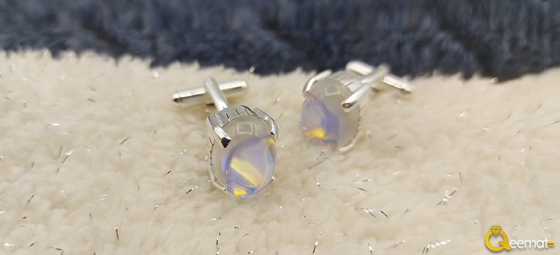 White Gemstone Cufflinks For Men's in Pure Silver