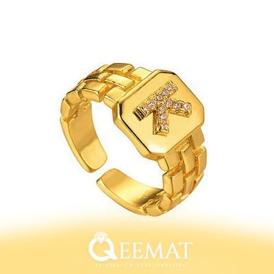 Alphabet 925 Silver Ring with Zircon Stones in 24k Gold Plated