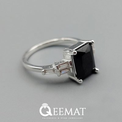 925 Sterling Silver Square Ring For Girls - Black Agate Silver Ring