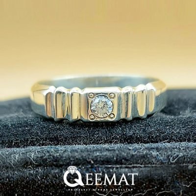 Thin Silver Band Ring with Moissanite Stone for Ladies