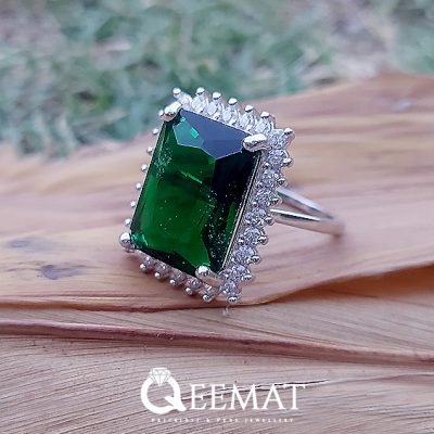 Green Gemstone Tourmaline Ring with Pure Silver Metal for Women