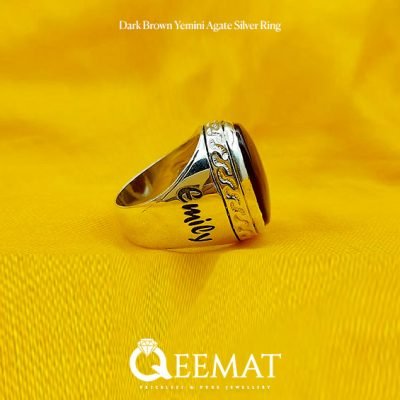 Custom Name Ring For Men in 925 Silver - Agate Signet Ring