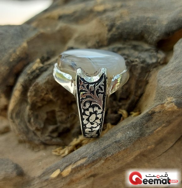 White Aqeeq Ring 925 Silver Made For Cancer Star