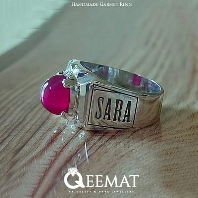 Couple Name Engraved Silver Ring | Customized Handmade Garnet Ring