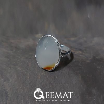 Simple White Milky Agate Silver Ring For Women - Handmade Rings