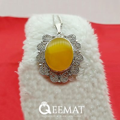 Natural Yellow Agate Pendant for Women - 925 Sterling Silver