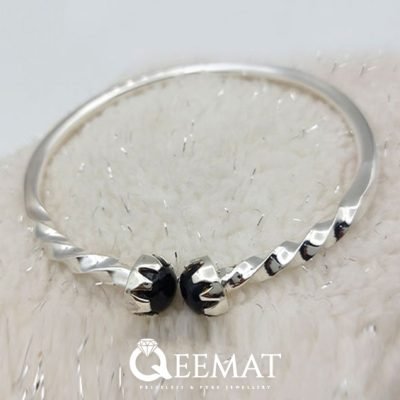 Black Natural Agate Bracelet for Men & Women in 925 Silver