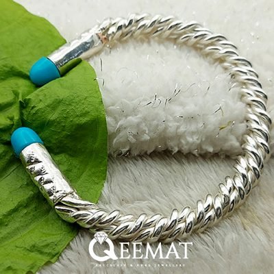 Natural Turquoise 925 Sterling Silver Bracelet Kada for Men & Women