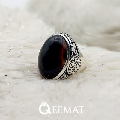Black Soleimani Agate Silver Ring with Beautiful Handmade Art Work