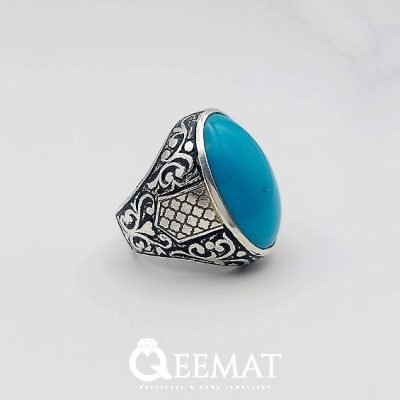 Handmade Antique Turquoise Silver Ring - Vintage Style Men's Ring