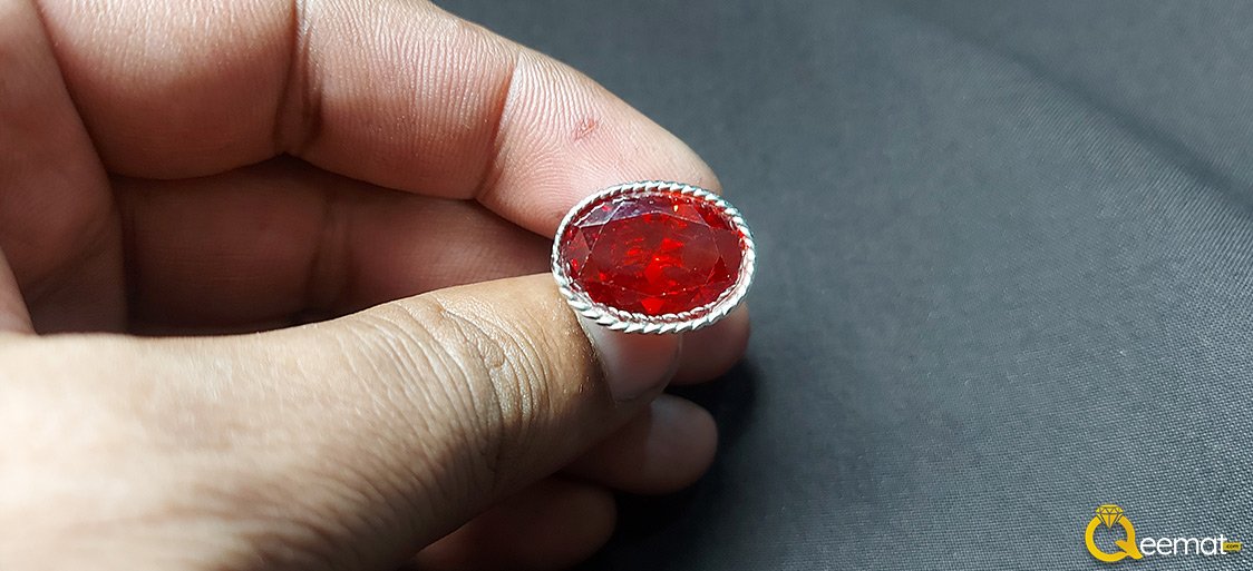 Red Zircon Gemstone Silver Cufflinks For Men's