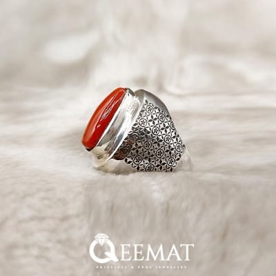 Silver Vintage Coral Ring for Men's - Marjan Stone Silver Ring